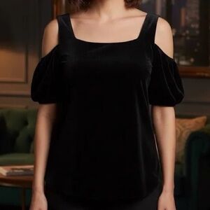 Ralph Lauren Womens cold shoulder Flutter-Sleeve Knit Blouse, Black, small